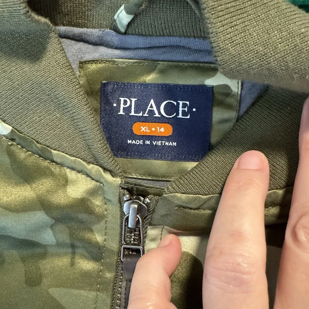 The Childrens Place Camo Bomber Jacket Tiger Bengal‎ 22 Youth XL 14 Zip